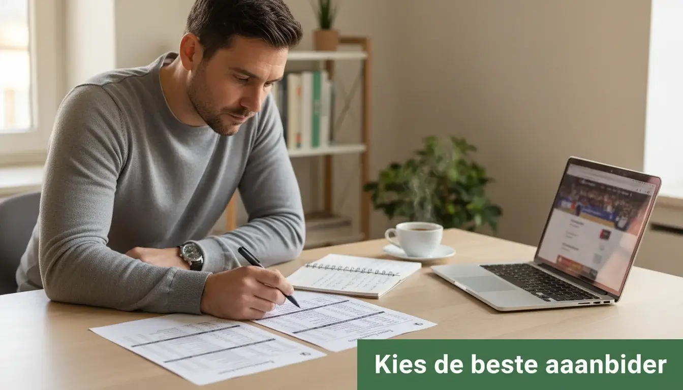 Man achter bureau vergelijkt papieren met wedkantoor-aanbiedingen voor EuroLeague basketbal