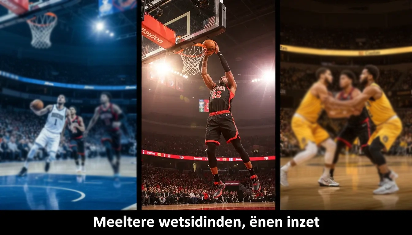 Meerdere EuroLeague basketbalwedstrijden tegelijk in één verlichte sporthal
