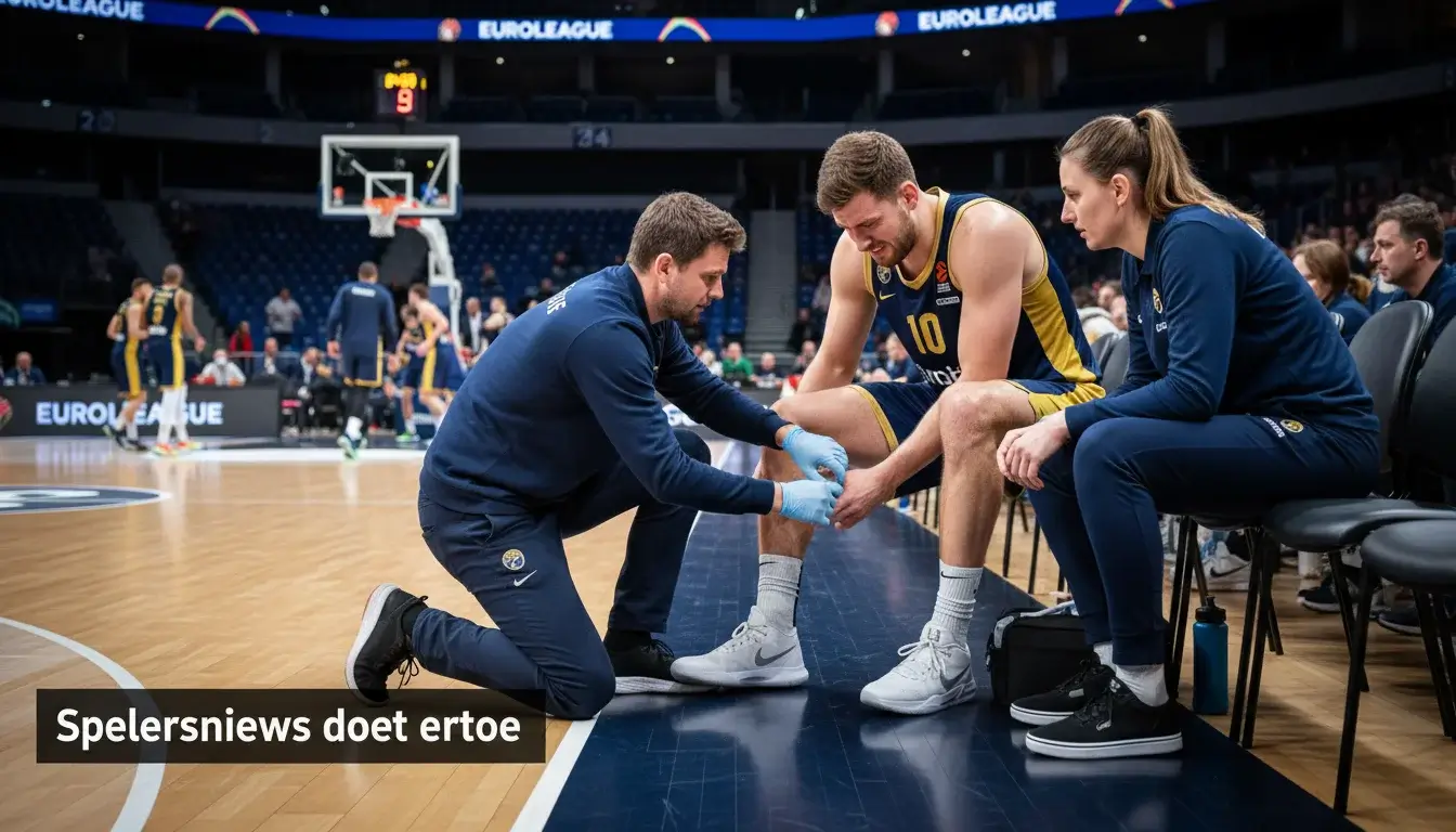 EuroLeague basketbalspeler wordt door medische staf begeleid langs de zijlijn van het veld