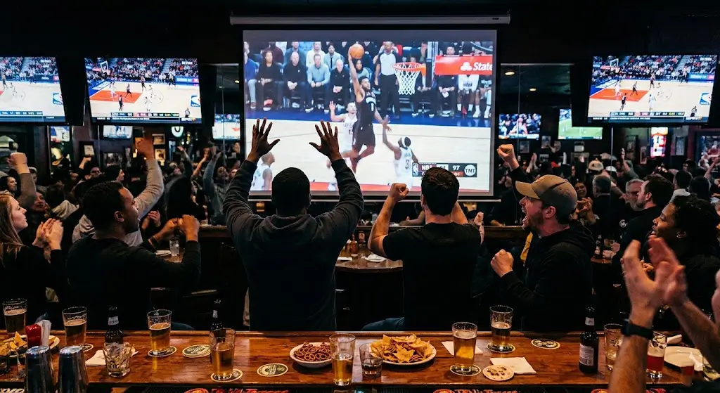Basketbalfans volgen live EuroLeague wedstrijd met spanning