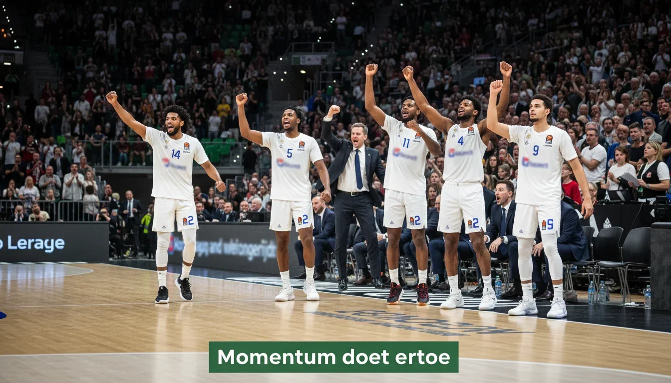 EuroLeague basketbalteam viert gezamenlijk een scoringsrun langs de zijlijn
